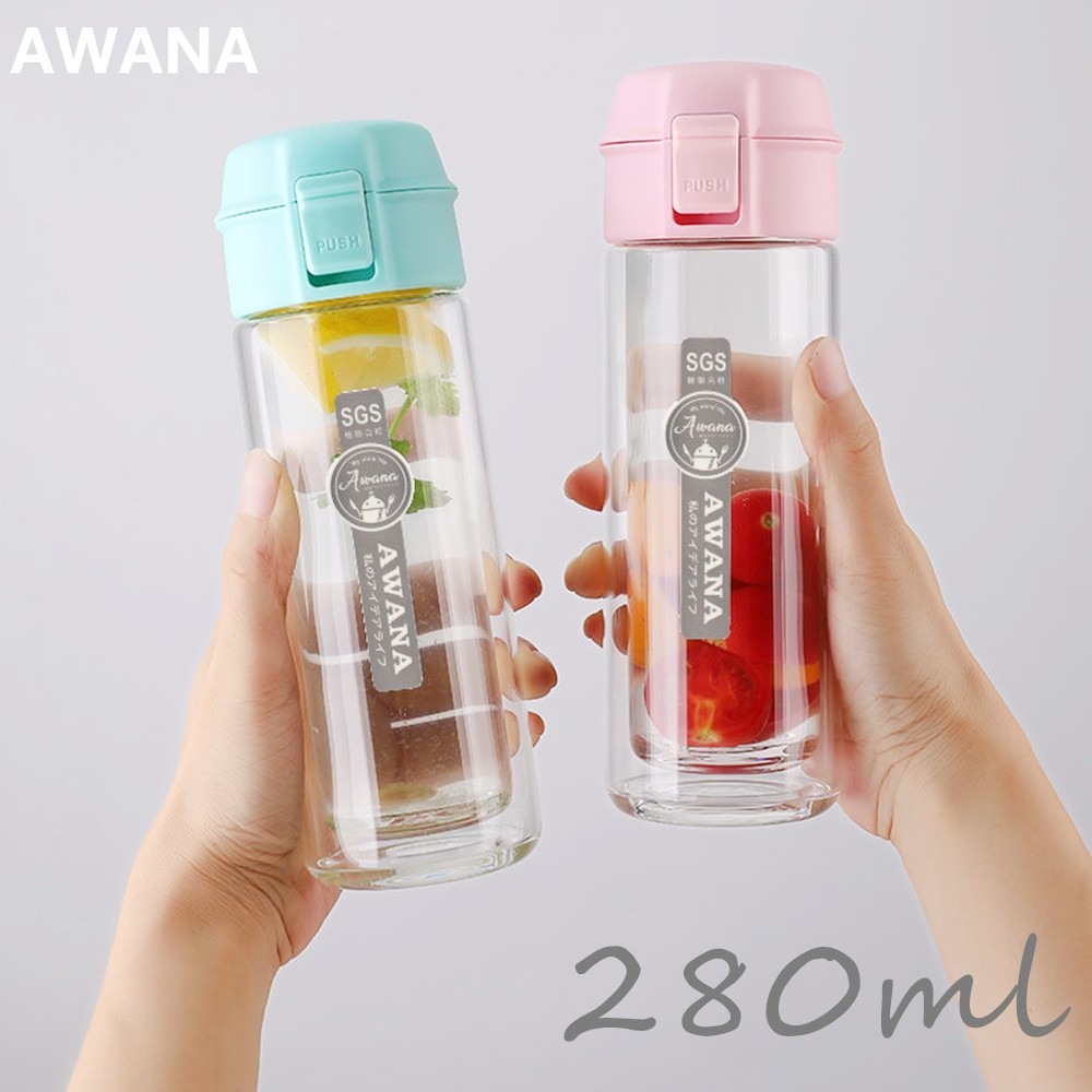 【AWANA】彈蓋雙層玻璃杯280ml/咖啡杯/泡茶杯