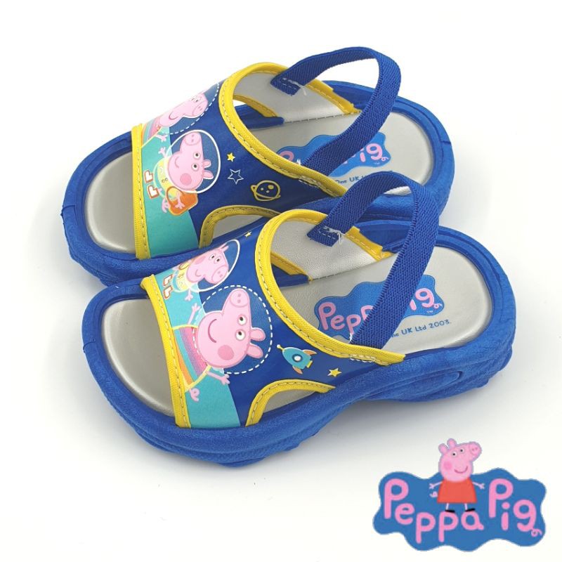 【MEI LAN】佩佩豬 Peppa Pig 喬治豬 兒童 附綁帶 拖鞋 止滑 耐磨 台灣製 0093 藍 另有粉色