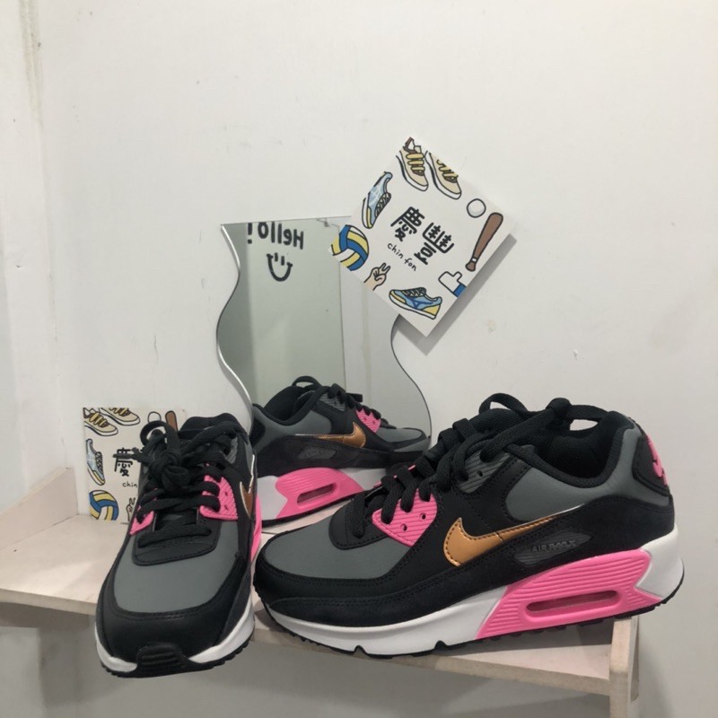 大罐體育👟NIKE 休閒鞋 Air Max 90 LTR 秀女 氣墊 皮革 質感 金 黑 粉CD6864-025