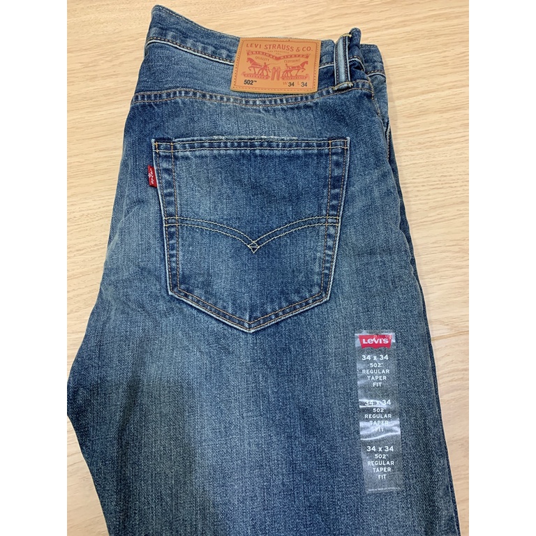 LEVI'S LEVIS 502 TAPER 皮標 W34XL34 藍色刷白