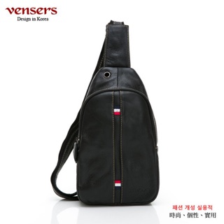 【vensers】小牛皮潮流個性包~胸包(N302301黑色)