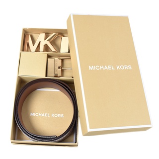 MICHAEL KORS 女款 緹花LOGO雙釦頭雙面用皮帶禮盒組-白色【美國正品 現貨】