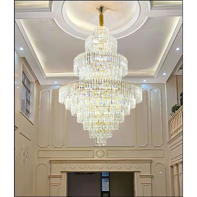 複式樓大吊燈別墅客廳水晶燈簡約現代樓中樓中空2021新款豪華燈具