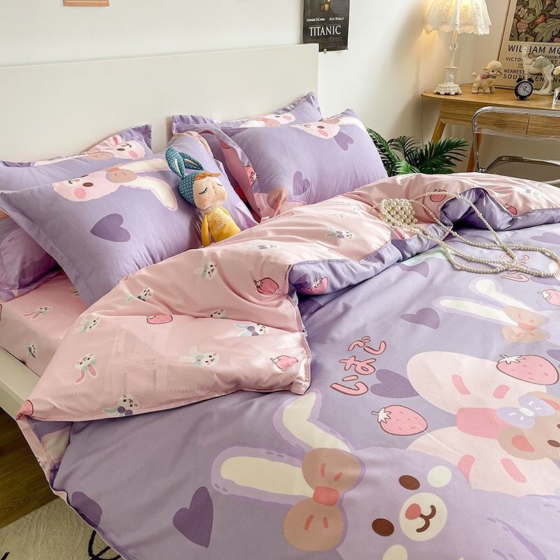 可愛小兔子紫色床包/單人/雙人/加大/特大/床包組/被套/床單/棉被/舒柔棉床包/床包組女孩學生宿舍三件套