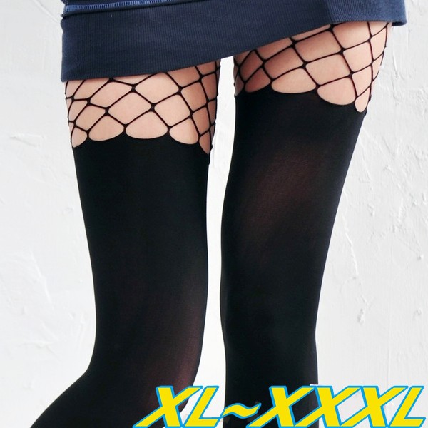 【Amiss】4XL加大超彈性-歐美時尚 大腿雕空網襪 網褲襪