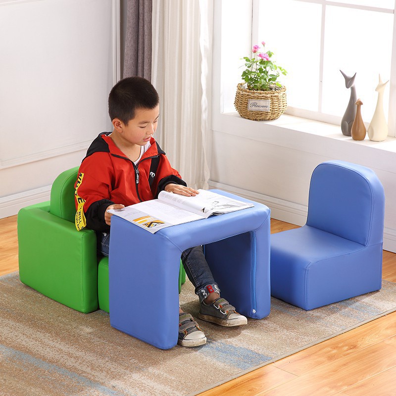 【熱銷】積木沙發8種顏色變身小桌椅多功能兒童沙發桌 皮質女男孩組合閱讀桌可愛寶寶多功能兒童沙發桌椅組 寶寶沙發