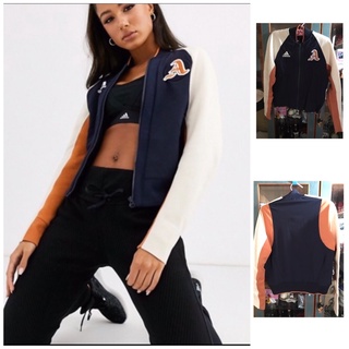 二手全新S Adidas 愛迪達VRCT JACKET 女 外套 立領 拼接 拉鍊口袋 深藍 米色棒球外套 DX8420