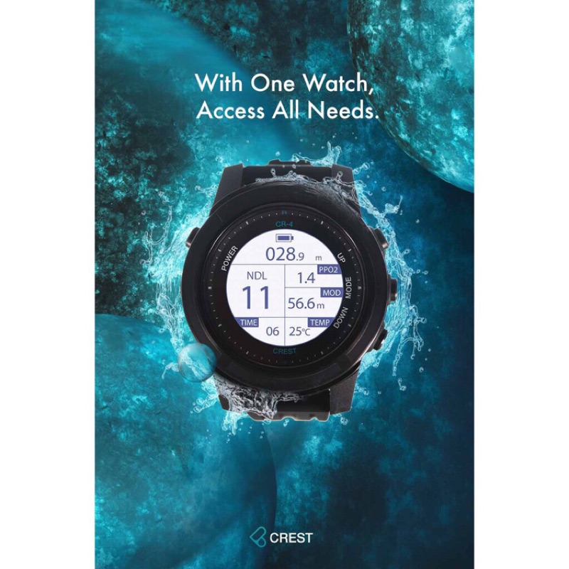 CREST CR-4 潛水電腦錶 全新 不鏽鋼潛水錶 100米