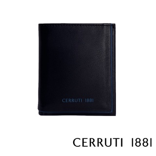 【Cerruti 1881】頂級 義大利 小牛皮 6卡 短夾 男用短夾 ROD系列(黑色 CEPU05427M)