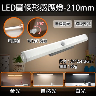 無敵兔 LED圓條形感應燈-210mm 旋轉式LED感應燈 人體感應燈 120度旋轉 磁吸燈 床頭燈小夜燈 玄關燈走廊燈