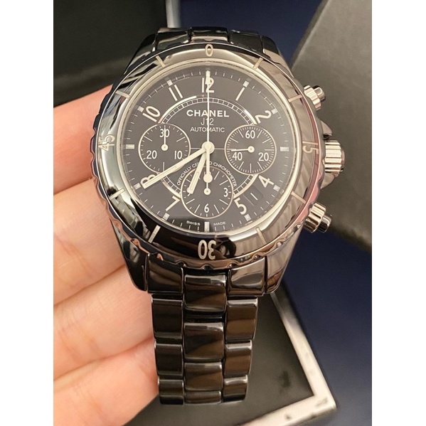 保證專櫃真品 92成新 附真品證明 Chanel J12 41mm❤️黑色 陶瓷三眼計時機械錶