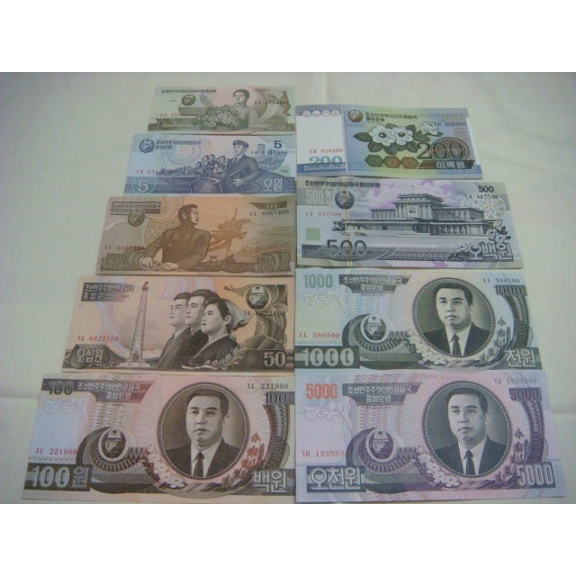 錢寶*新品-北朝鮮-紙鈔:1 .5 .10 .50 .100 .200 .500 .1000 .5000元一套9張