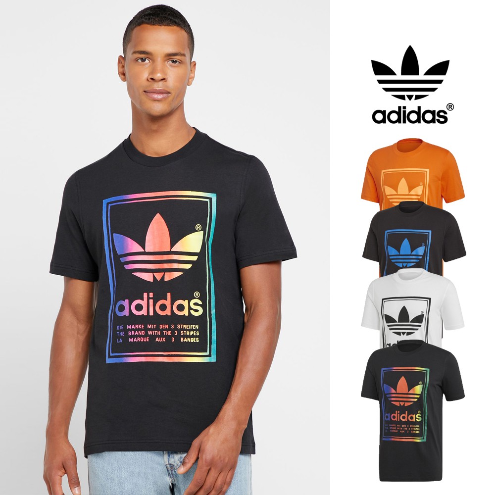Adidas Originals 黑/白/橘 短袖T恤 純棉 運動 休閒 上衣 短T 基本款 三葉草 Logo