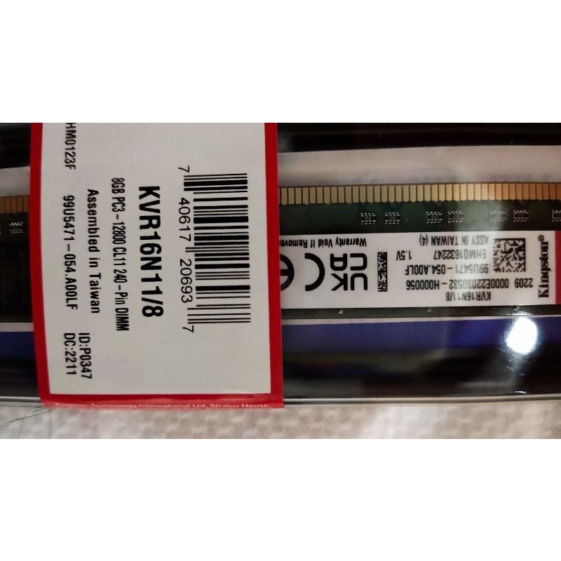 Kingston 8GB DDR3 1600 記憶體 KVR16N11/8 全新