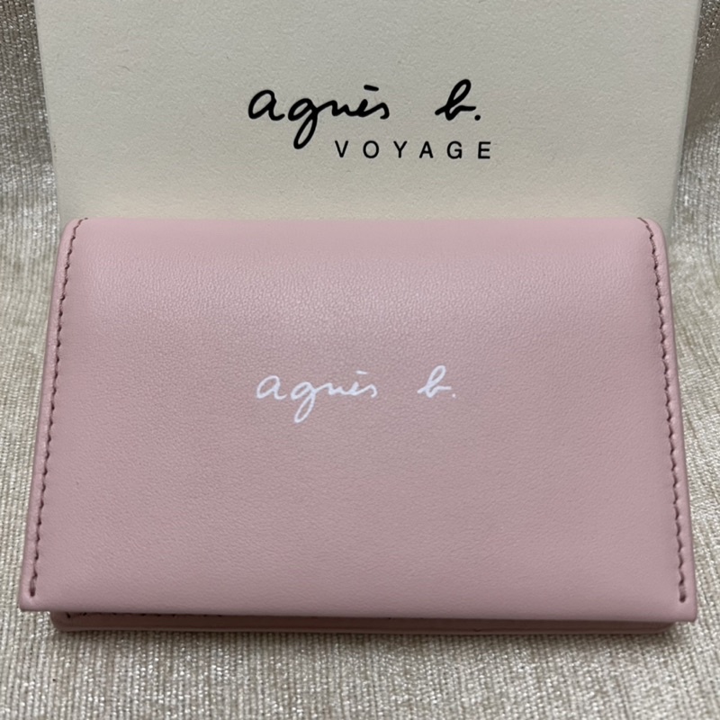 全新 agnes b 粉紅色 牛皮 軟皮 素面 掀蓋 小b 名片夾 卡夾 卡包 信用卡夾 卡片夾 正品 日本限定 特價