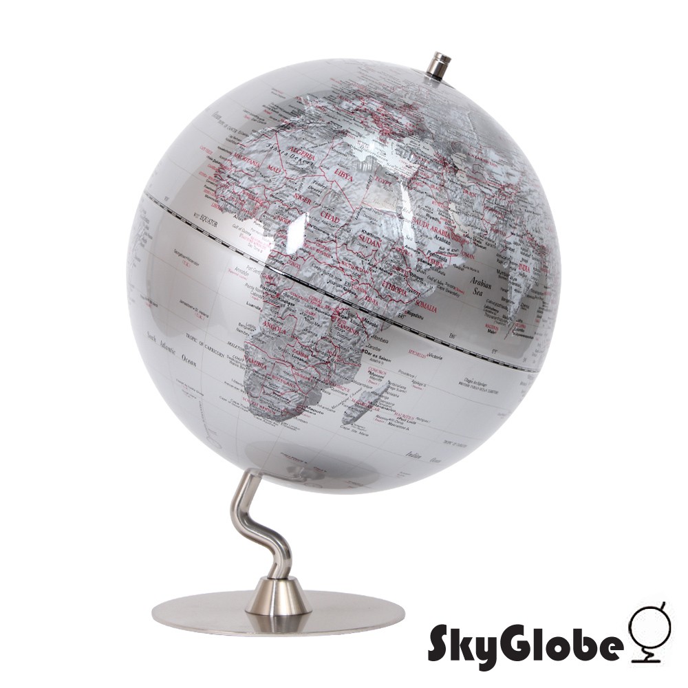【SkyGlobe】12吋銀色時尚金屬底座地球儀《泡泡生活》英文版