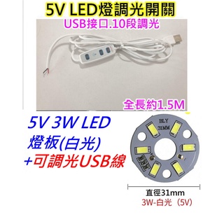 5V 3W白光+可調光帶開關USB線 LED燈板【沛紜小鋪】5V LED USB燈板 模型照明 櫥櫃照明DIY料件