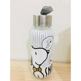 史努比金領結玻璃隨手瓶 snoopy 環保瓶 玻璃瓶 280ml