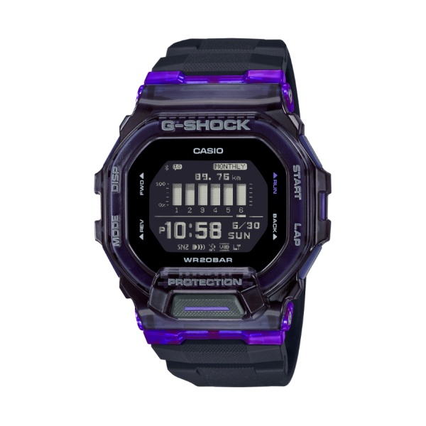 【CASIO G-SHOCK】健身半透明活力運動藍芽智能腕錶-黑紫 GBD-200SM-1A6