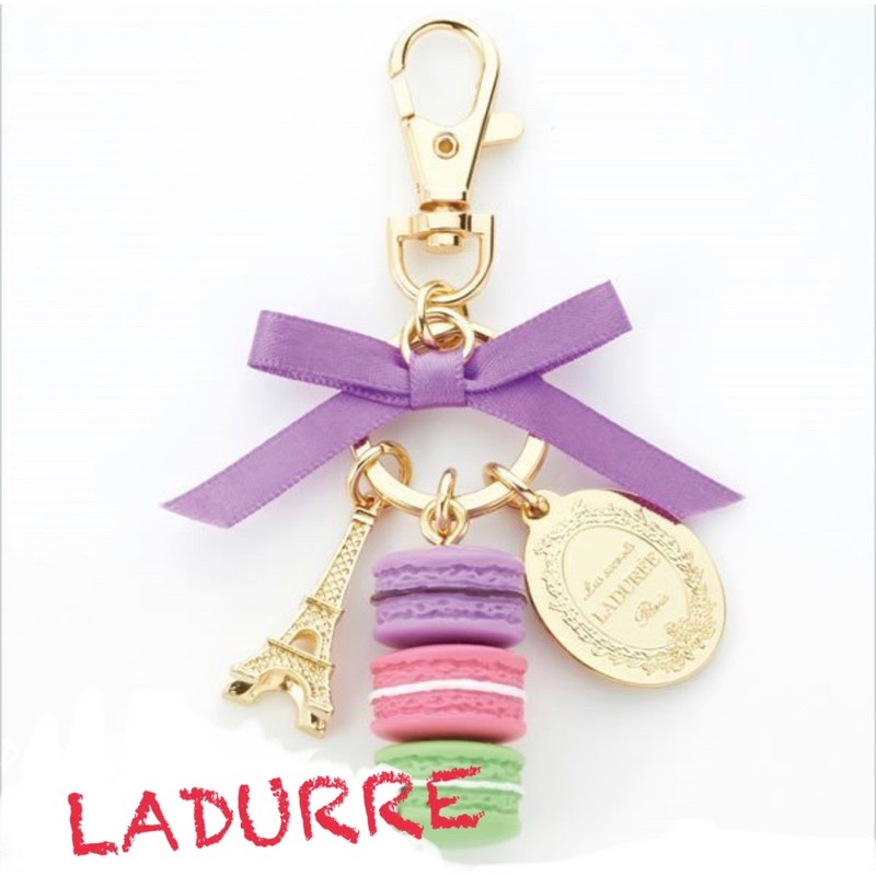 法國LADUREE 紫色緞帶蝴蝶結馬卡龍巴黎鐵塔鑰匙圈 方盒款 日本購入