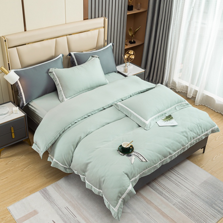 《伯尼寢具》80支天絲床包兩用被組-湖綠