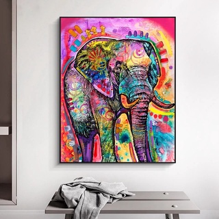 大象塗鴉藝術動物帆布畫客廳走廊壁畫裝飾無框