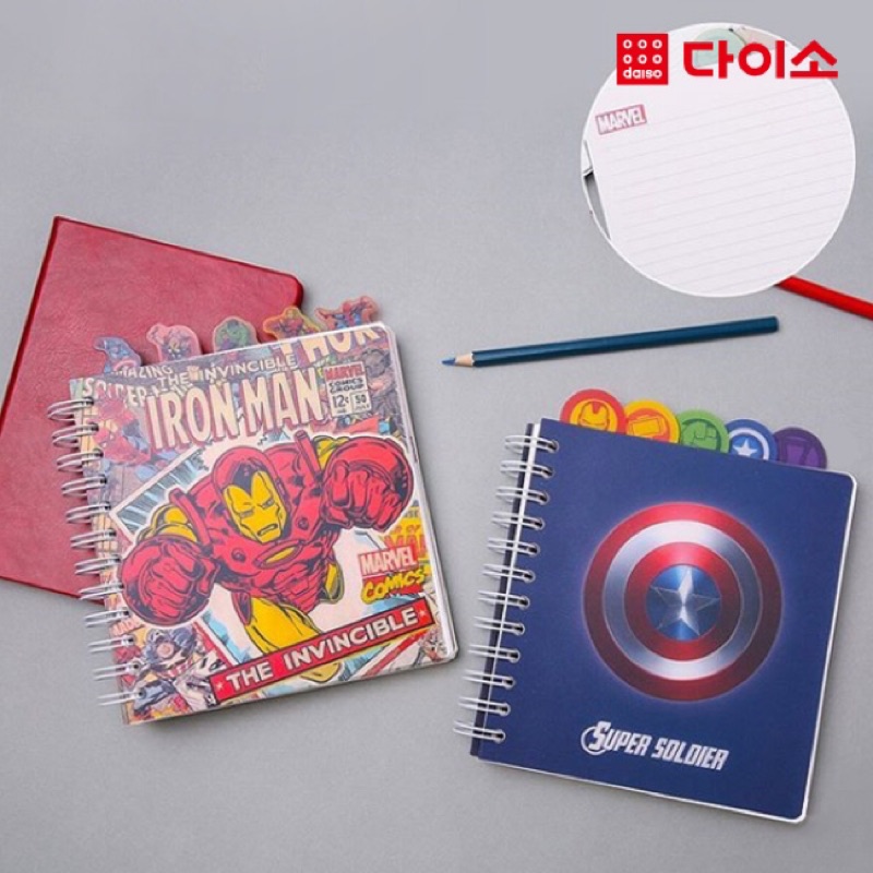 SISA代購-韓國 大創 Marvel 漫威 橫條 有線條的 索引 目錄 隔頁 筆記本 美國隊長 鋼鐵人