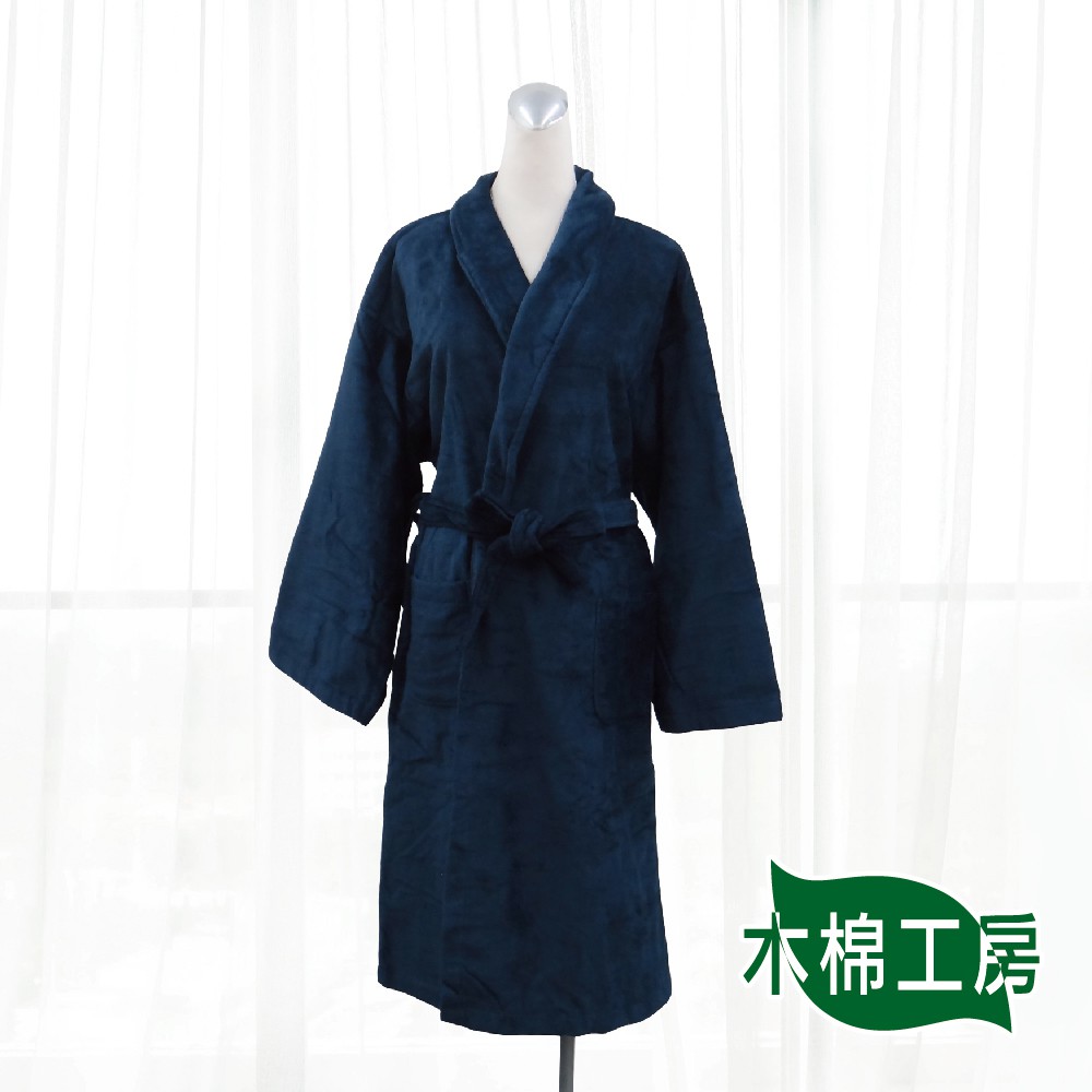 【木棉工房】剪絨純棉浴袍-貴族藍  100%棉  身長110cm   吸水性佳