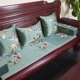 ✦愛美家✦新中式紅實木沙發墊加厚高密度海綿中國風刺繡坐墊椅墊子防滑訂製