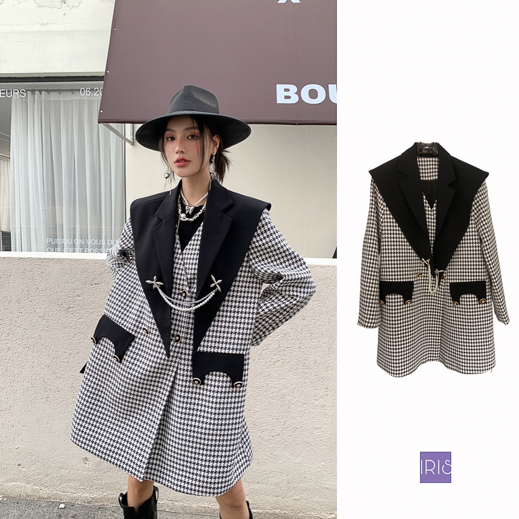 Iris Boutique IBAC729 Nikko Island 黑領格子女士秋季外套