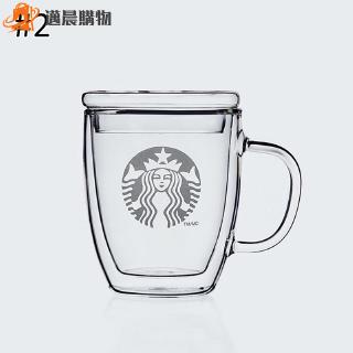 WellC~❤ 玻璃杯 簡約大方 水杯 星巴克 高硼矽玻璃杯 耐熱透明杯 帶把雙層隔熱水杯 保溫加厚咖啡杯
