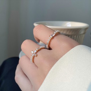 小眾高級感氣質珍珠戒指女時尚個性花朵甜美指環ins潮開口食指戒