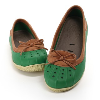 美國加州 PONIC&Co. ELLA 防水輕量 娃娃鞋 雨鞋 綠色 女 懶人鞋 休閒鞋 環保膠鞋 平底 真皮滾邊
