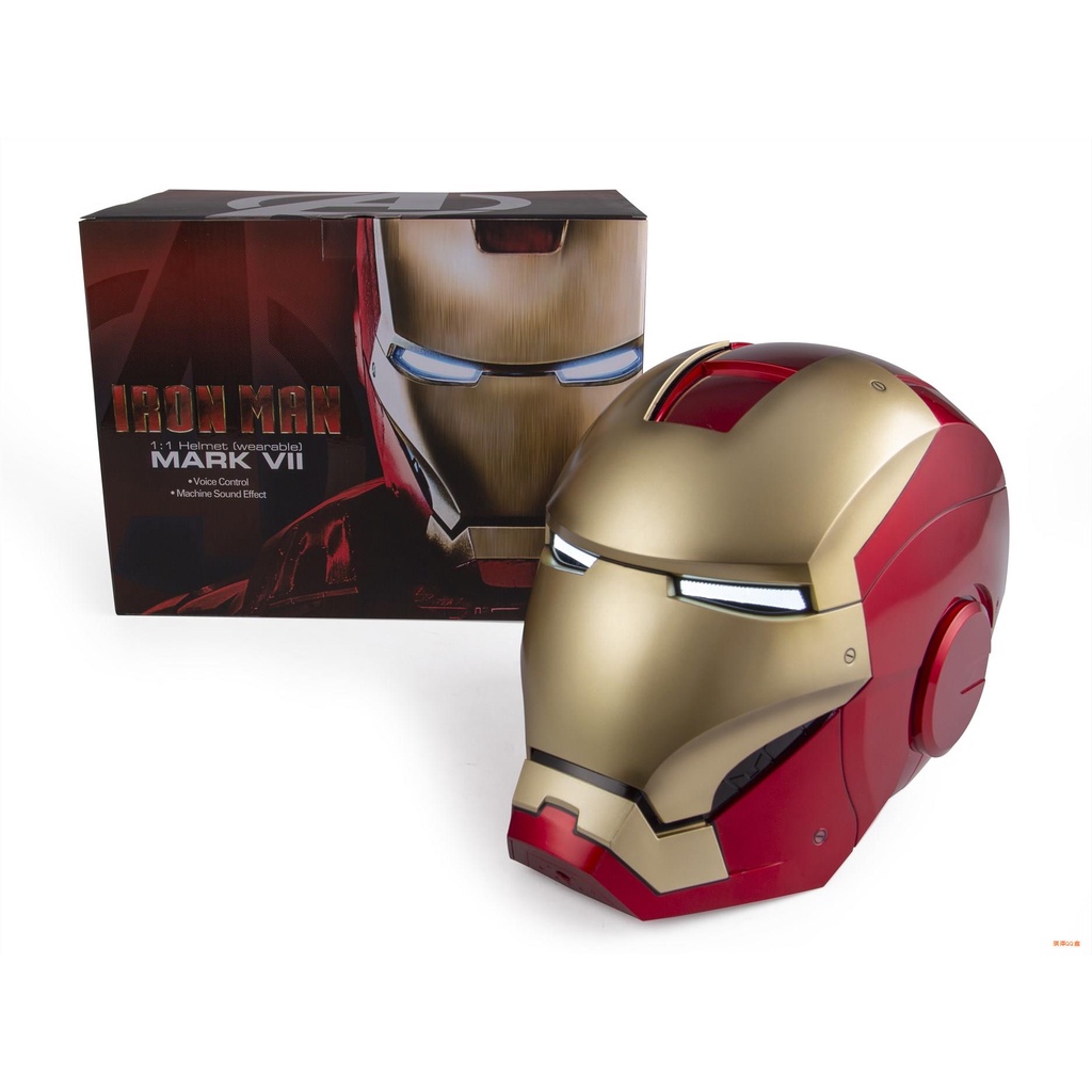 ◈✳▥漫威1/1鋼鐵俠MK7頭盔面具真人穿戴語音聲控發光電動模型手辦禮物
