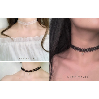 臺灣現貨 貓熊繽雰 多款白色蕾絲超仙珍珠吊墜項鍊lolita 黑韓國復古項圈choker甜美溫柔短款頸帶鎖骨鏈
