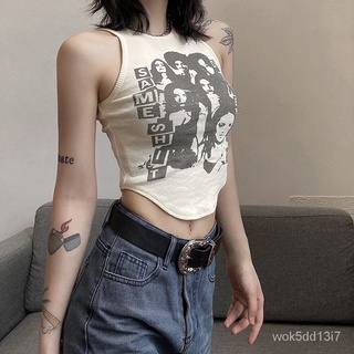 ABG美式複古個性人像印花不規則背心修身顯瘦短款無袖上衣潮 女生衣著 辣妹穿搭 歐美女裝NANA Studio