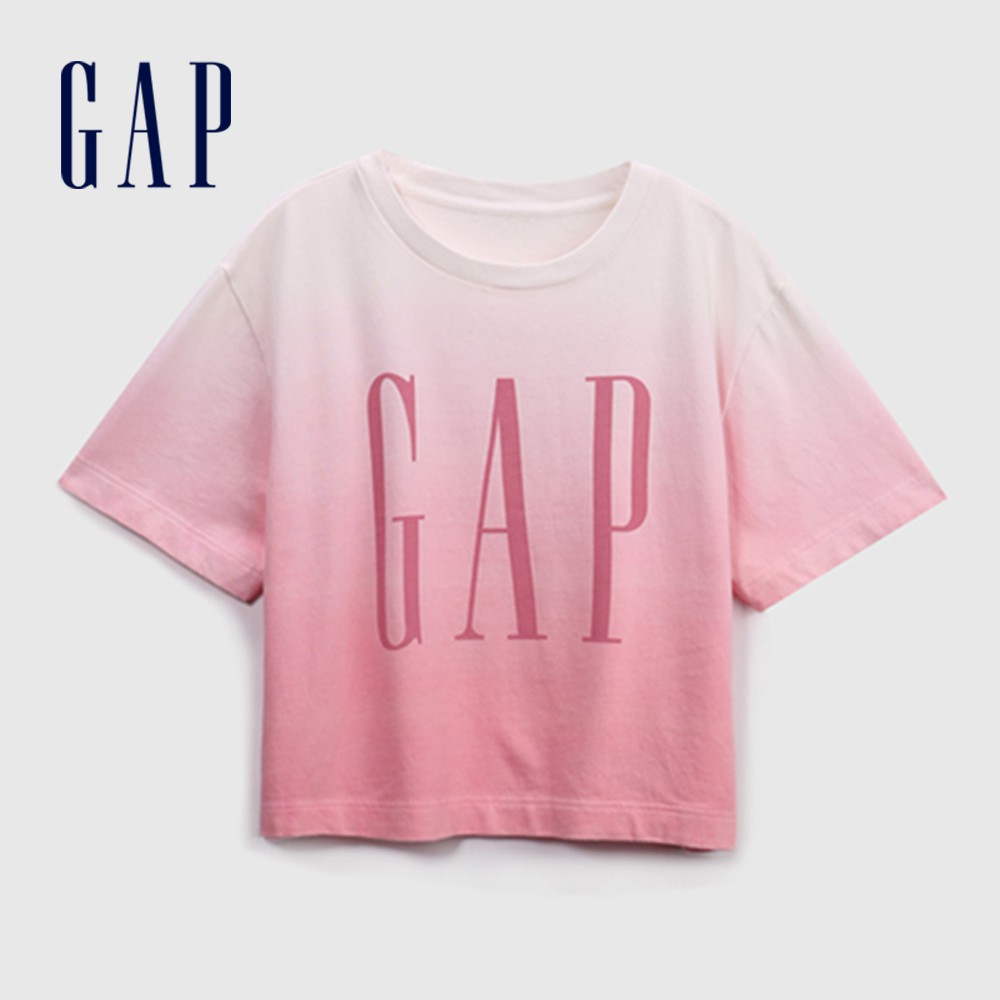 Gap 女裝 Logo漸層短袖T恤 厚磅密織親膚系列-粉色漸層(670547)