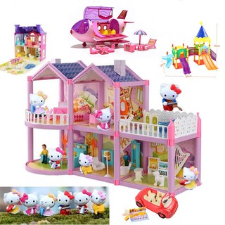 Hello Kitty過家 家家酒玩具 DIY豪華組裝玩具 城堡小屋玩具套裝 餐車飛機野餐車模型 兒童益智玩具 生日禮物
