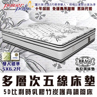 【布拉琪床墊】保羅 五線獨立筒床墊 比利時乳膠竹炭護背款 親膚舒柔布 適中微軟推薦 雙人床標準5尺 十年保固 免運費