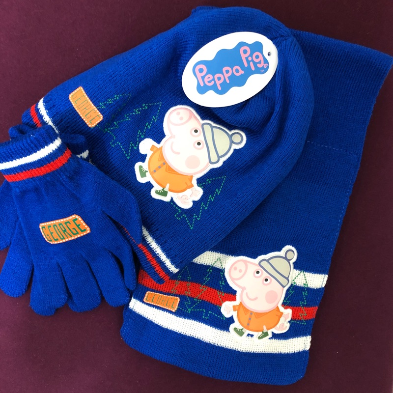 佩佩豬 喬治豬 保暖帽 圍巾 手套 新年禮物 2-4歲 三件組