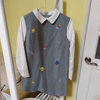 長袖磨毛刺繡長版襯衫