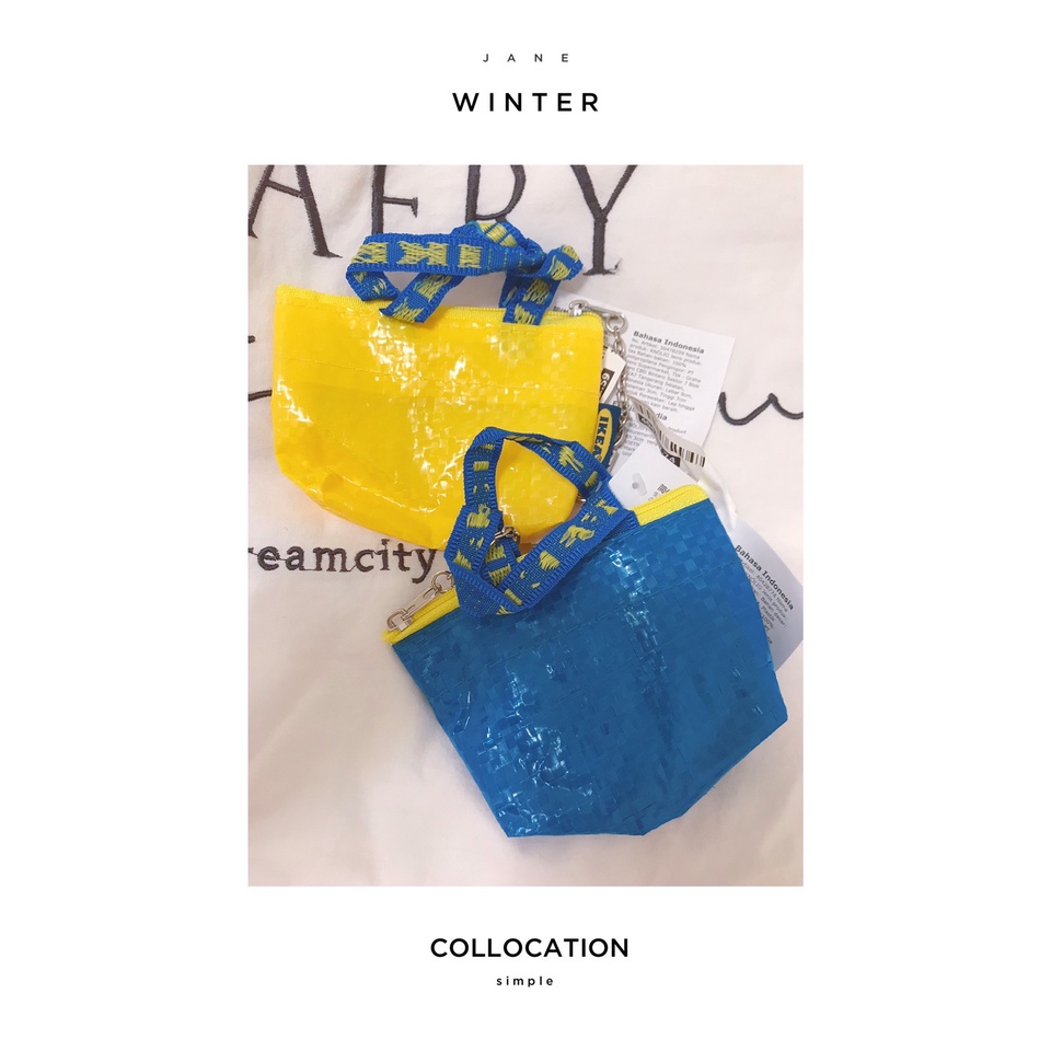 Murphys►兩色一組宜家IKEA mini編織零錢包卡包鑰匙包藍色+黃色購物袋airpods  pro保護套迷你零錢