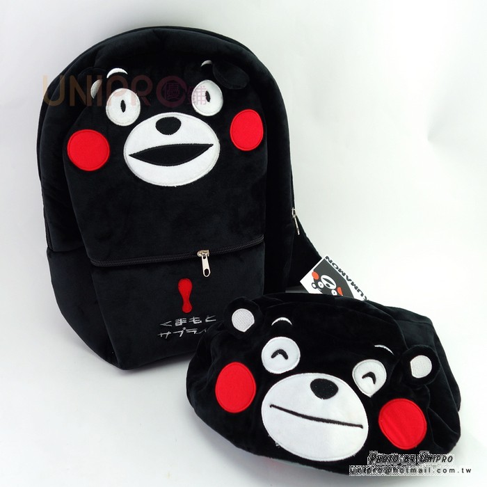 日本熊本熊 KUMAMON 笑臉 連帽絨毛後背包 兒童背包 遠足包 幼童包 包包 後背包