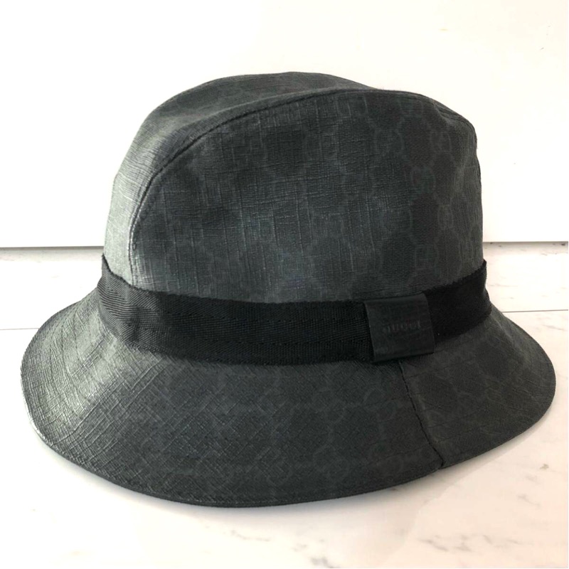 Gucci 炭黑色 pvc logo 防水 漁夫帽 帽子
