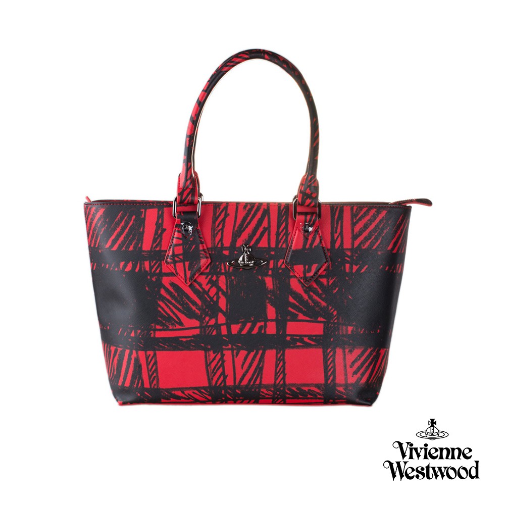 【Vivienne Westwood】格紋手提大背包(紅色/藍色)(瑕疵品)_P-VW-003-2