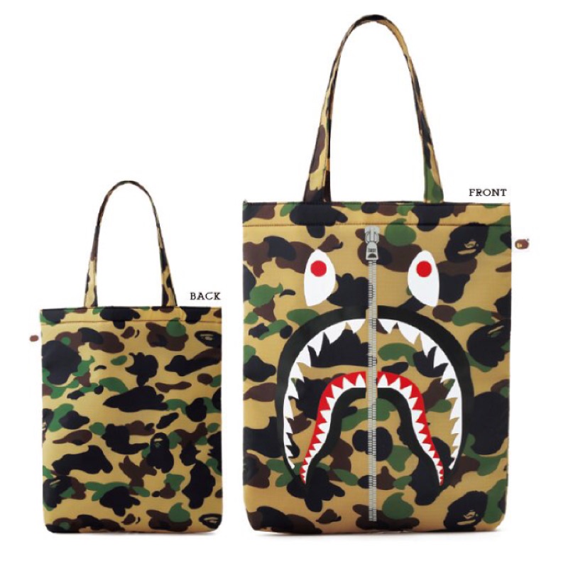 僅此一個P.C. Shop 日本雜誌品牌附錄～A BATHING APE迷彩鯊魚圖案肩背包 托特包 手提包 購物袋