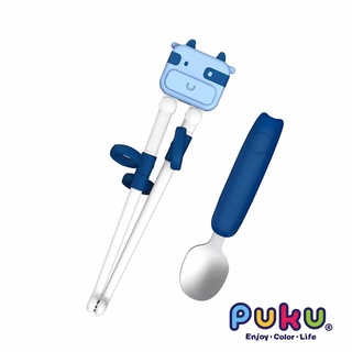 PUKU 藍色企鵝學習筷+湯匙套裝組(含收納盒) 14805