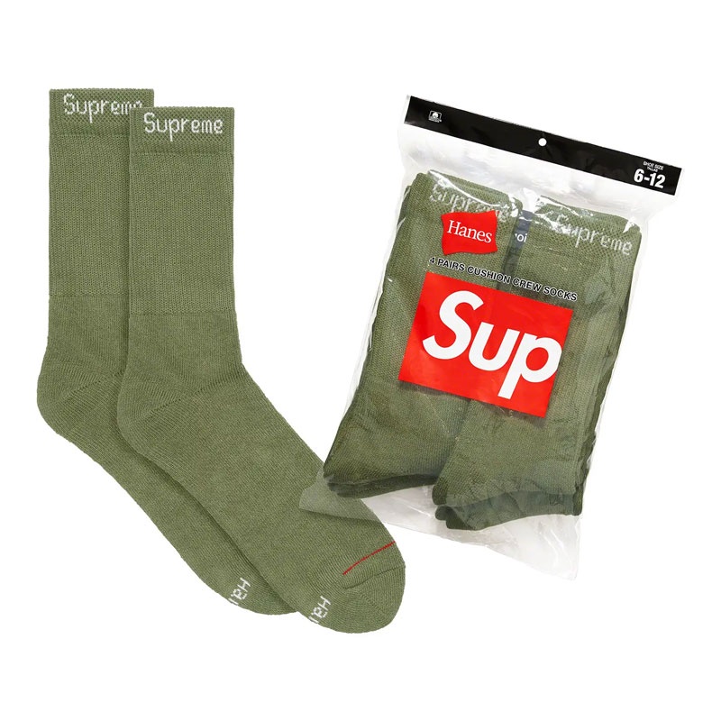 SUPREME x HANES CREW SOCKS 經典文字 中筒襪 / 小腿襪 (OLIVE 軍綠色) 化學原宿