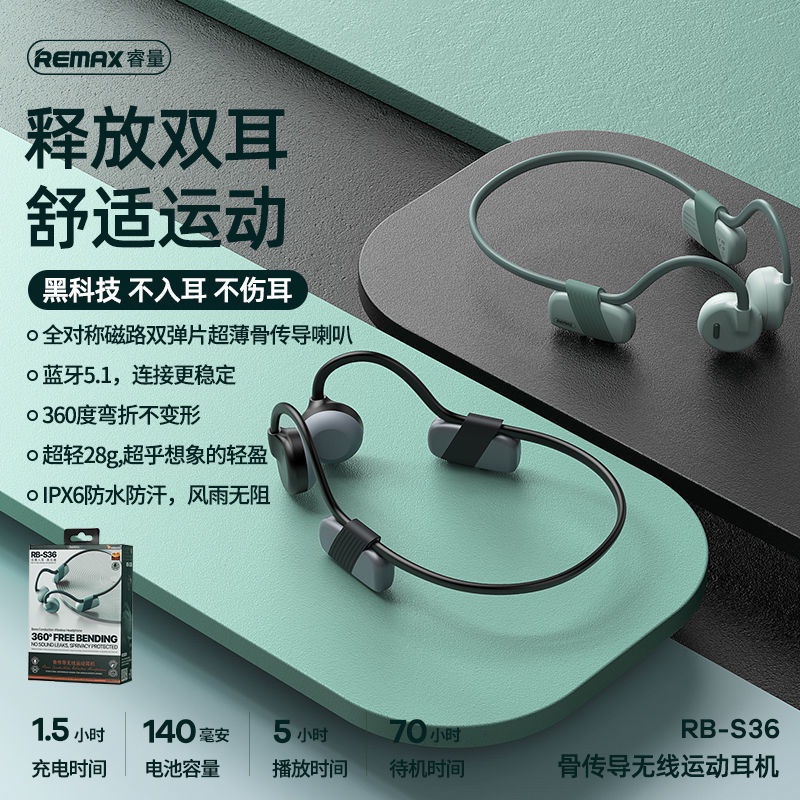 現貨 台灣熱銷 骨傳導耳機REMAX睿量S36骨感傳導藍牙耳機無線運動掛耳式跑步不入