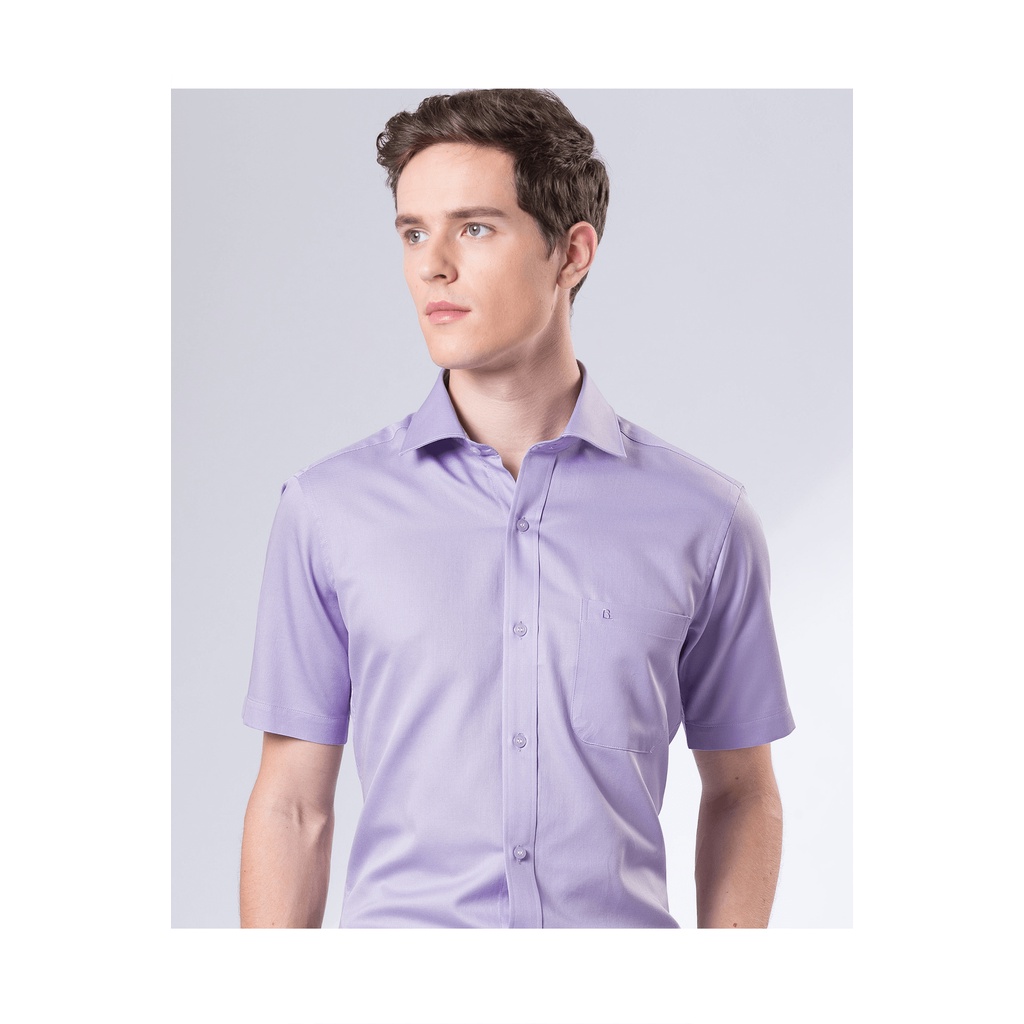 【羅德貝爾】紫色棉質短袖修身襯衫/ 舒適 透氣